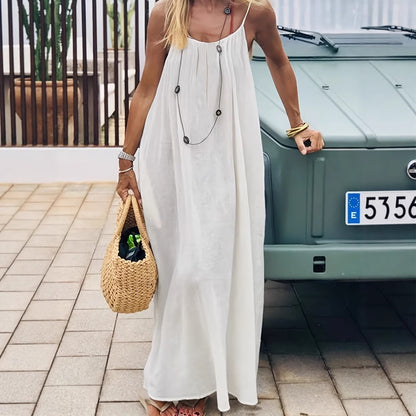 Loose Spaghetti Dress Ins Fashion U-cut Backless Tie-up Long Dresses Beach Vacation Bohemian Women's Clothing