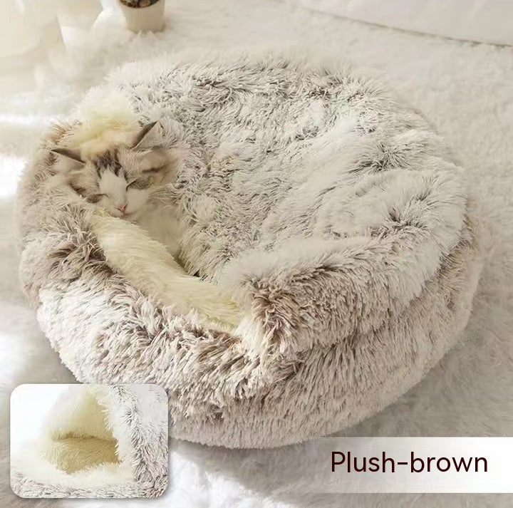 .Pet Bedding 2 In 1 Dog And Cat Bed Pet Winter Bed Round Plush Warm Bed House Soft Long Plush Pets Bed Pet Products