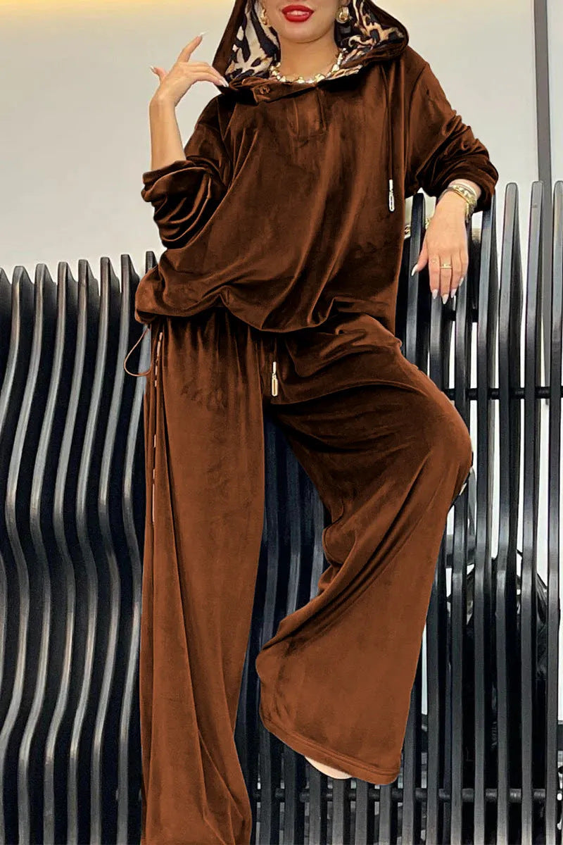 Loose Casual Two-piece Suit Leopard Print Hoodie And Pants Suit For Women
