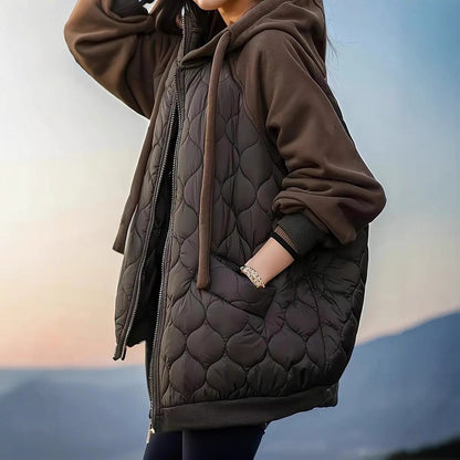 Plus Size Hooded Stitching Down Cotton-padded Jacket Thick Coat