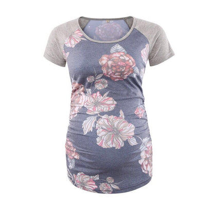 Round Neck Short Sleeve Printed Maternity T-shirt