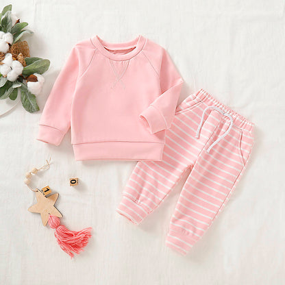 Toddler Boys And Girls Clothes Set Sweatshirt Tops Long Striped Pants Pajamas outfit 3-18 Months