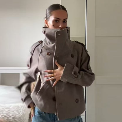 Casual Short Stand Collar Trench Coat For Women