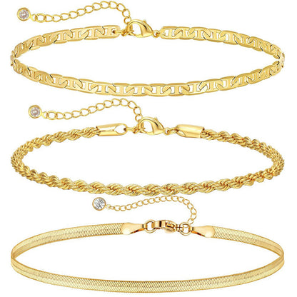 Stainless Steel Cuban Chain Three Piece Set Exquisite Beaded Fried Dough Twists Chain