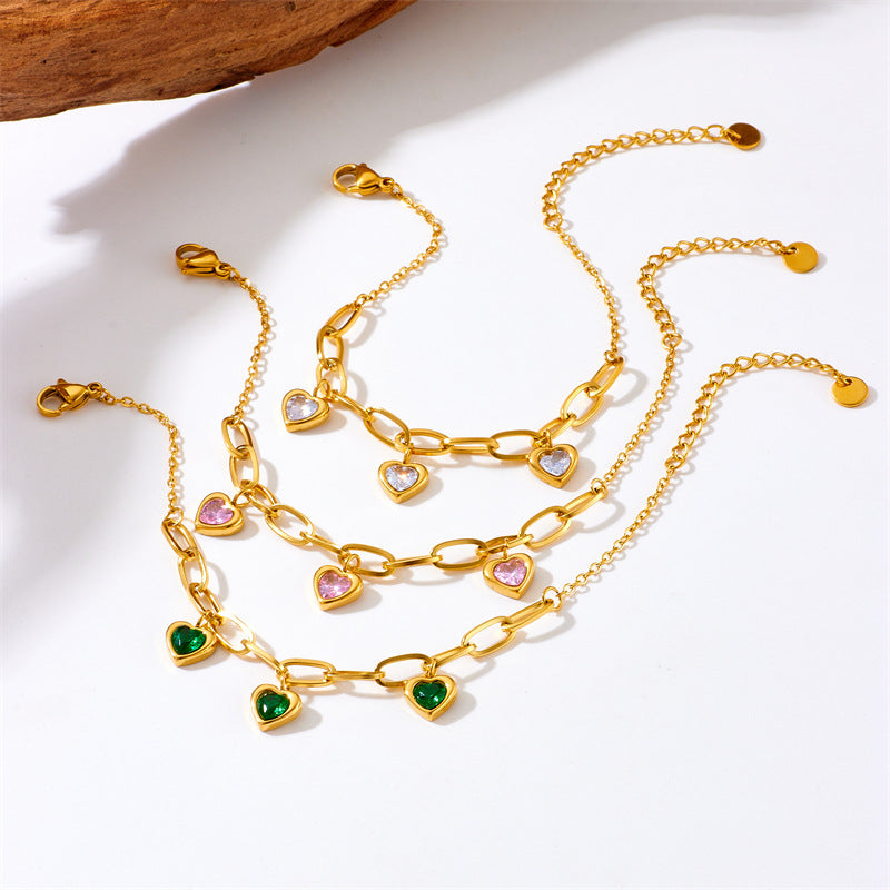 Vintage Gold Plated Love Pendant Titanium Steel Chain Bracelet