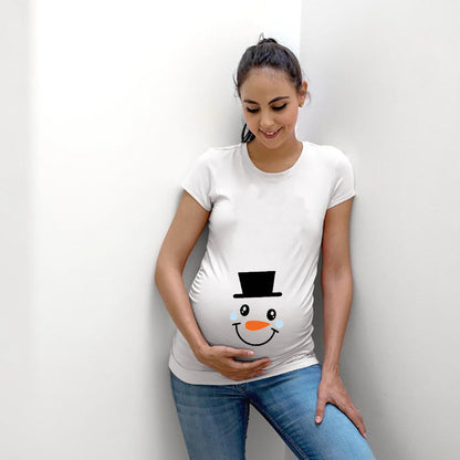 Christmas Cartoon Snowman Print Maternity Dress Summer Plus Size Maternity Short-sleeved T-shirt