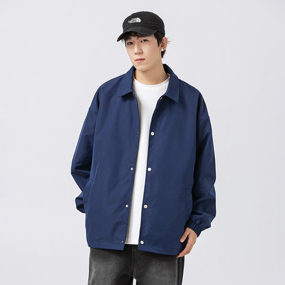 Couple Plus Size Polo Collar Jacket Loose And Simple