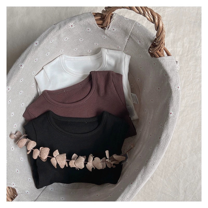 Versatile Round Neck Toddler T-shirt With Solid Color Base