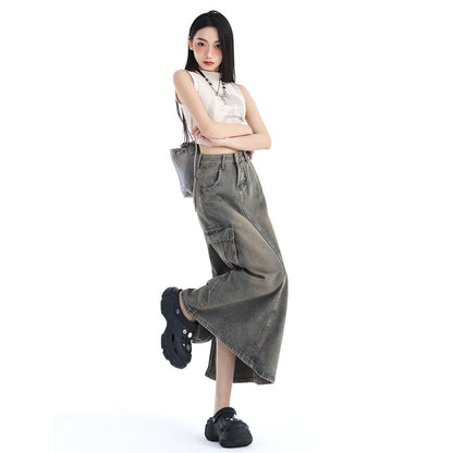 Fashion Cement Gray Denim Skirt For Women
