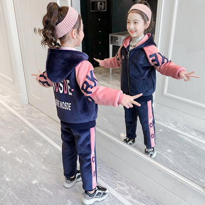 Girls' Golden Velvet Set Winter Two Piece Set