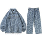 Women's Fashion Loose Jacket Denim Pants Set