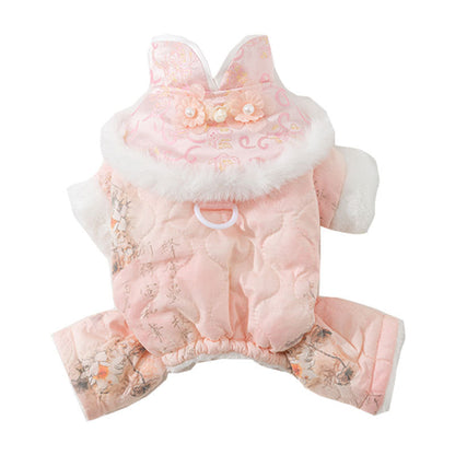 New Autumn Winter Dog Overalls Thick 4-Legged Chinese Floral Tang Style Cotton-Padded Jumpsuit Pet Clothes For Small Dogs