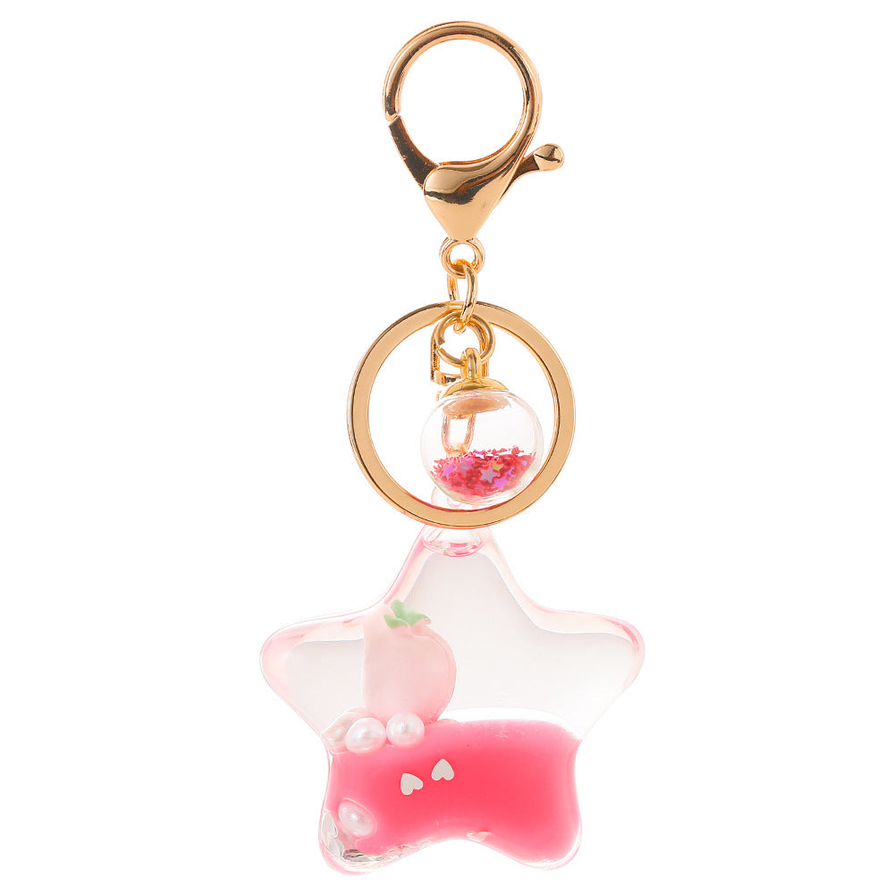 Color Small Pendant Peach Five-pointed Star Liquid Quicksand Keychain
