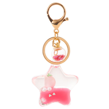 Color Small Pendant Peach Five-pointed Star Liquid Quicksand Keychain