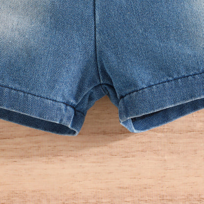 Summer Boy Dinosaur Printed T-shirt Denim Shorts Suit