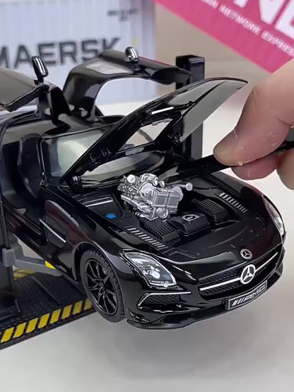 Benz SLS 1:24 Model Car Alloy Diecasting Wheel Steering Miniature Vehicles with Light Music Model Car Gifts