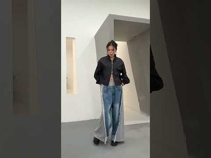 NYFS Europe United States Patchwork Loose plus Size Women's Jeans Elastic Waist Trousers Autumn Fashion Denim Wide-leg pants