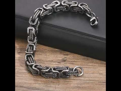 ‌VNOX Stainless Steel Byzantine Bracelet for Men, 8mm Wide Vintage Style Bold Square Links Chain Wristband, Father's Day Gift