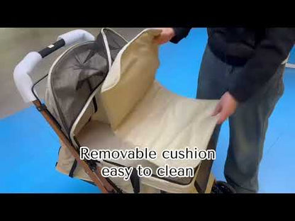 Pet Stroller 2-in-1 Detachable with Removable Lightweight Carrier Basket One-Click Fold 4-Wheel Dog Cat Trolley Breathable Mesh Windows Large Storage Space for Small Medium Pets